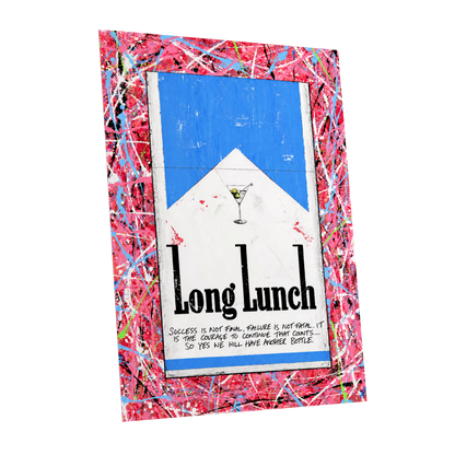 Long Lunch Riot, pink, red, blue abstract wall art shown as a unframed poster wall art print