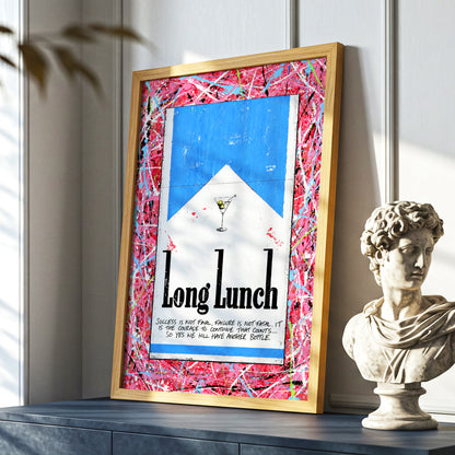 Long Lunch Riot, pink, red, blue abstract wall art displayed in a styled interior, gallery view 2