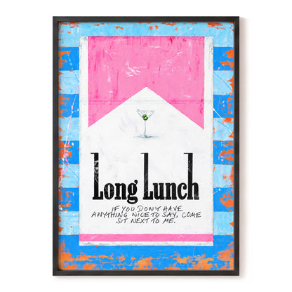 Long Lunch Society, blue, pink, white abstract wall art, front artwork view