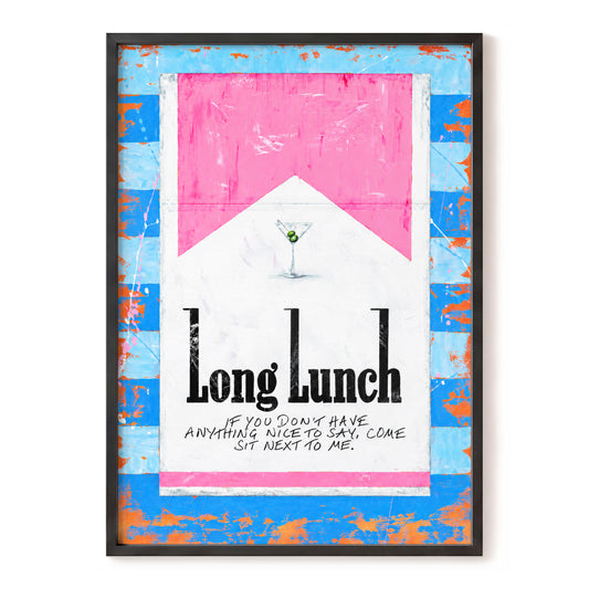 Long Lunch Society, blue, pink, white abstract wall art, front artwork view