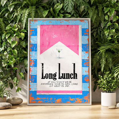 Long Lunch Society, blue, pink, white abstract wall art displayed in a styled interior, gallery view 4