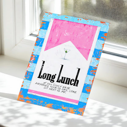 Long Lunch Society, blue, pink, white abstract wall art displayed in a styled interior, gallery view 5
