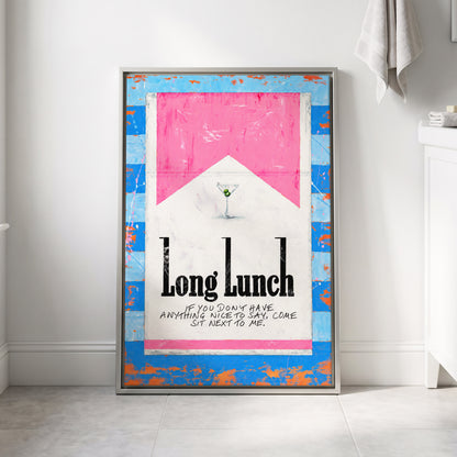 Long Lunch Society, blue, pink, white abstract wall art displayed in a styled interior, gallery view 8