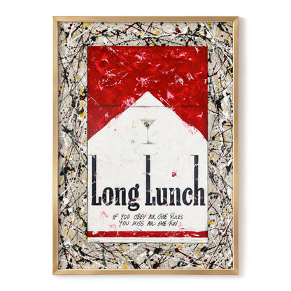 Long Lunch Unscripted, red, white, black abstract wall art, front artwork view