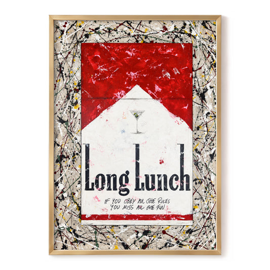 Long Lunch Unscripted, red, white, black abstract wall art, front artwork view