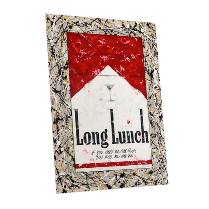 Long Lunch Unscripted, red, white, black abstract wall art shown as a unframed poster wall art print