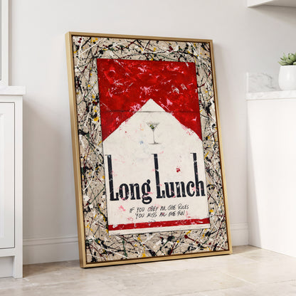 Long Lunch Unscripted, red, white, black abstract wall art displayed in a styled interior, gallery view 8