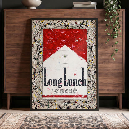 Long Lunch Unscripted, red, white, black abstract wall art displayed in a styled interior, gallery view 9