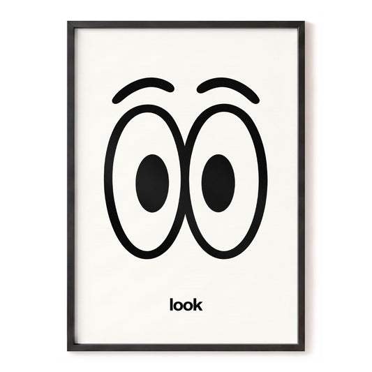 Look Alive, black, beige minimalist wall art, front artwork view