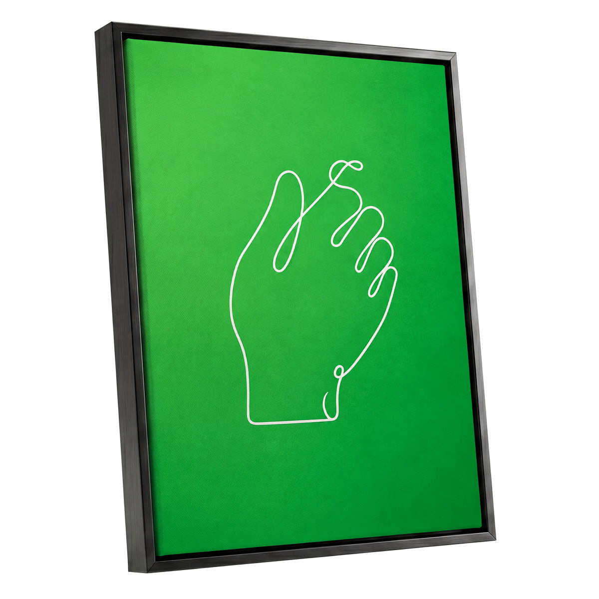 Looped Gesture, green, white, beige minimalist wall art shown as a black framed canvas wall art