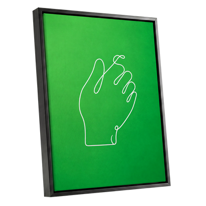 Looped Gesture, green, white, beige minimalist wall art shown as a black framed canvas wall art