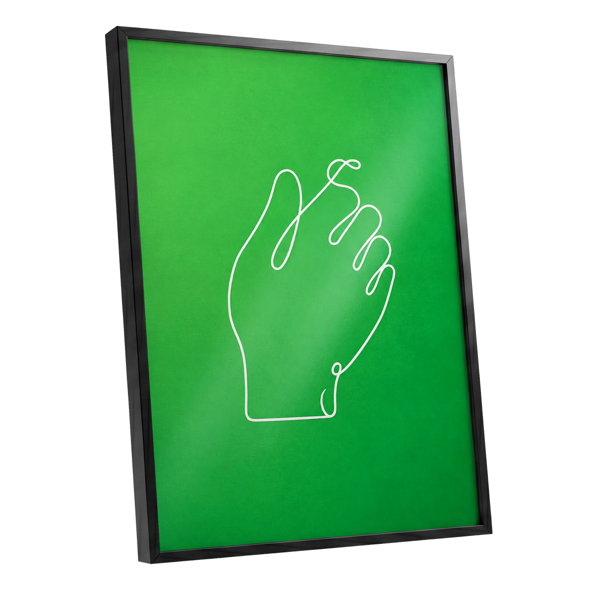 Looped Gesture, green, white, beige minimalist wall art shown as a black framed poster wall art print