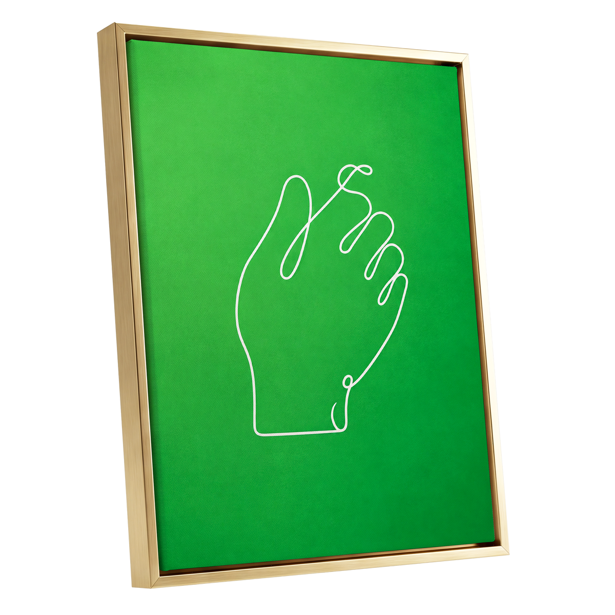 Looped Gesture, green, white, beige minimalist wall art shown as a gold framed canvas wall art