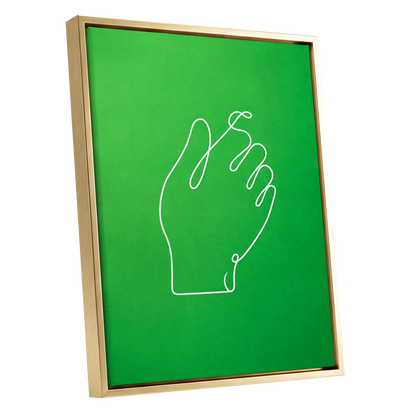Looped Gesture, green, white, beige minimalist wall art shown as a gold framed canvas wall art