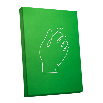 Looped Gesture, green, white, beige minimalist wall art shown as a stretched canvas wall art