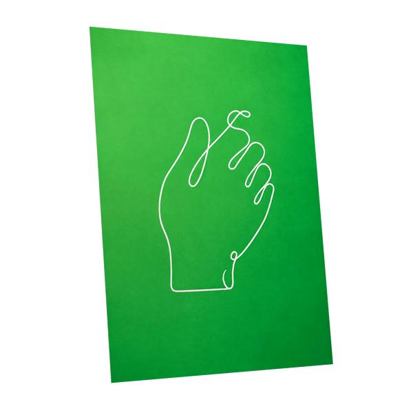 Looped Gesture, green, white, beige minimalist wall art shown as a unframed poster wall art print