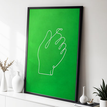 Looped Gesture, green, white, beige minimalist wall art displayed in a styled interior, gallery view 2