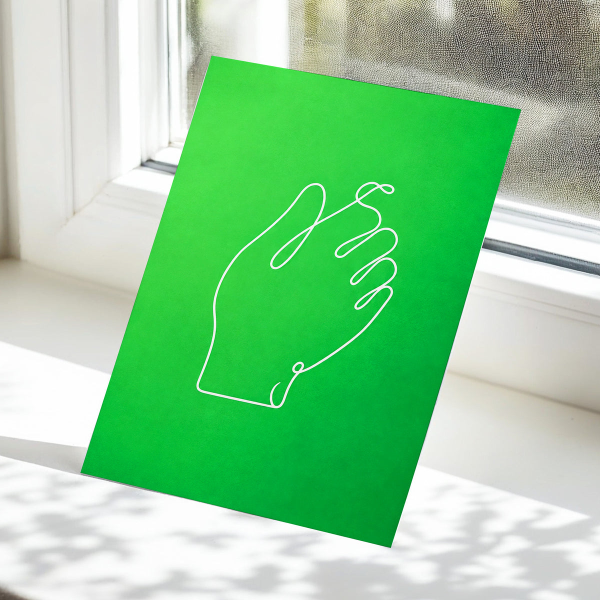 Looped Gesture, green, white, beige minimalist wall art displayed in a styled interior, gallery view 5