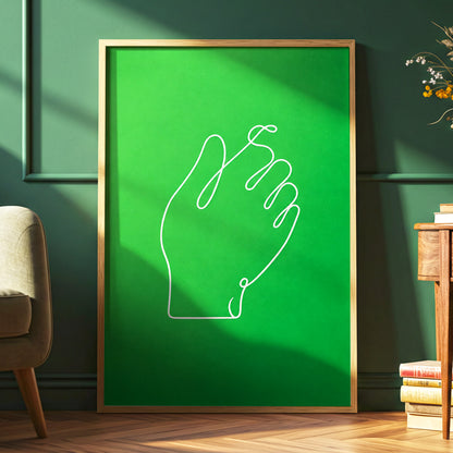 Looped Gesture, green, white, beige minimalist wall art displayed in a styled interior, gallery view 6