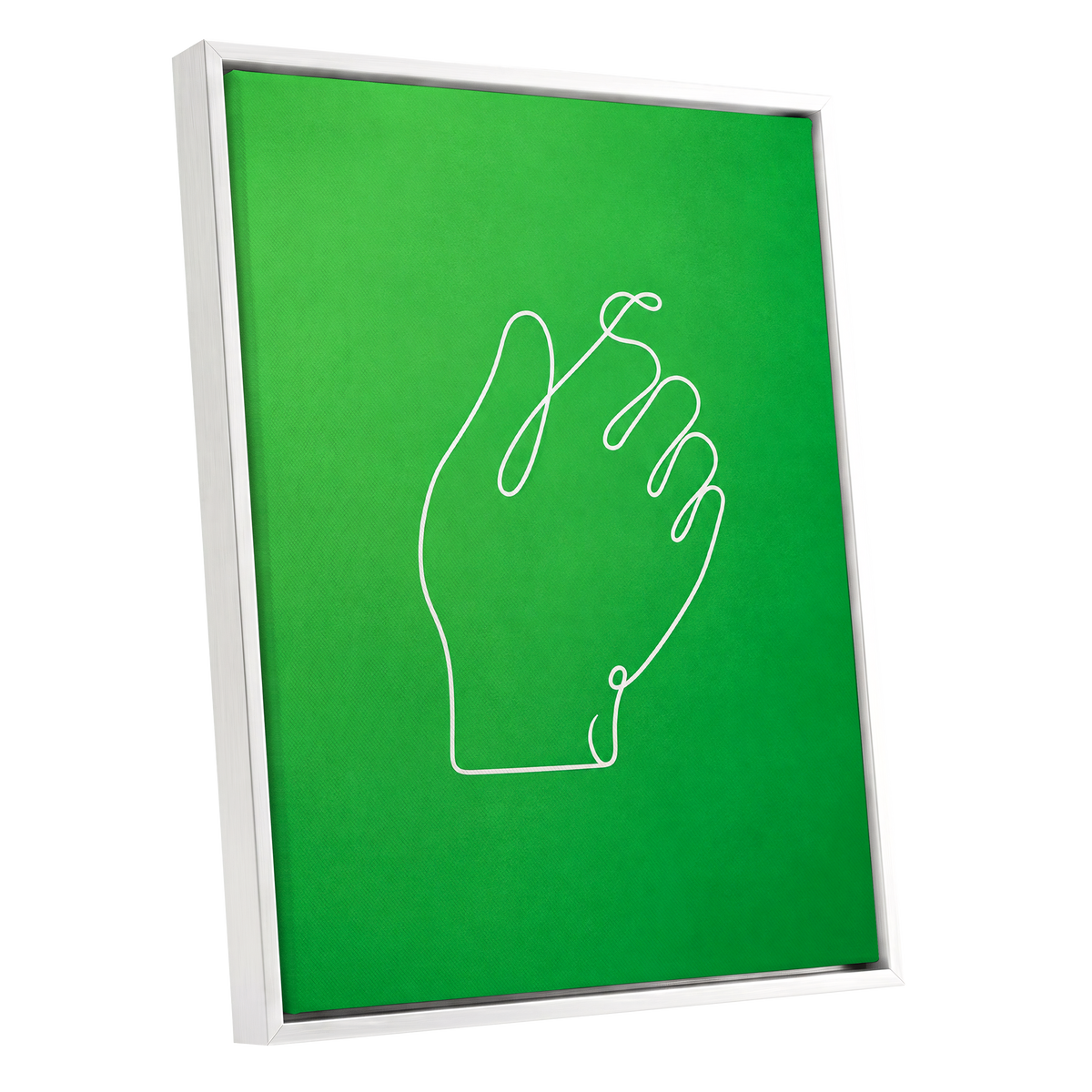 Looped Gesture, green, white, beige minimalist wall art shown as a white framed canvas wall art