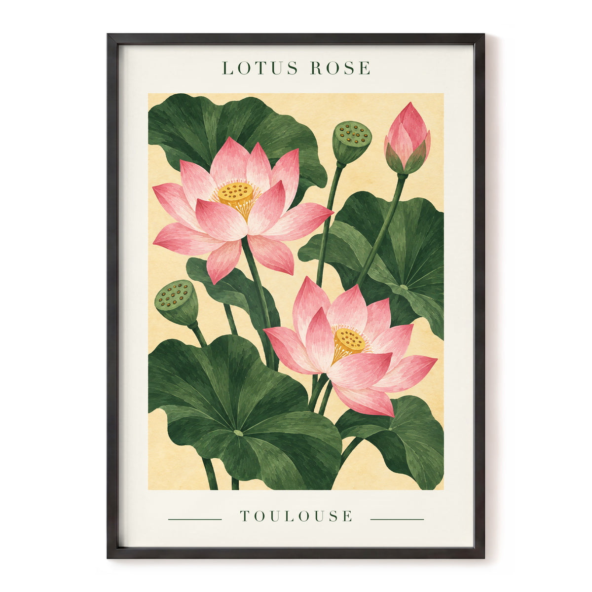 Lotus in Blush, pink, green, beige floral wall art, front artwork view