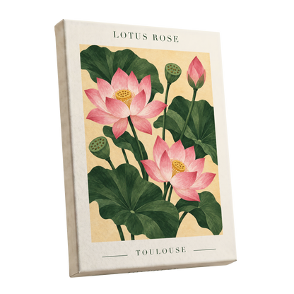 Lotus in Blush, pink, green, beige floral wall art shown as a stretched canvas wall art