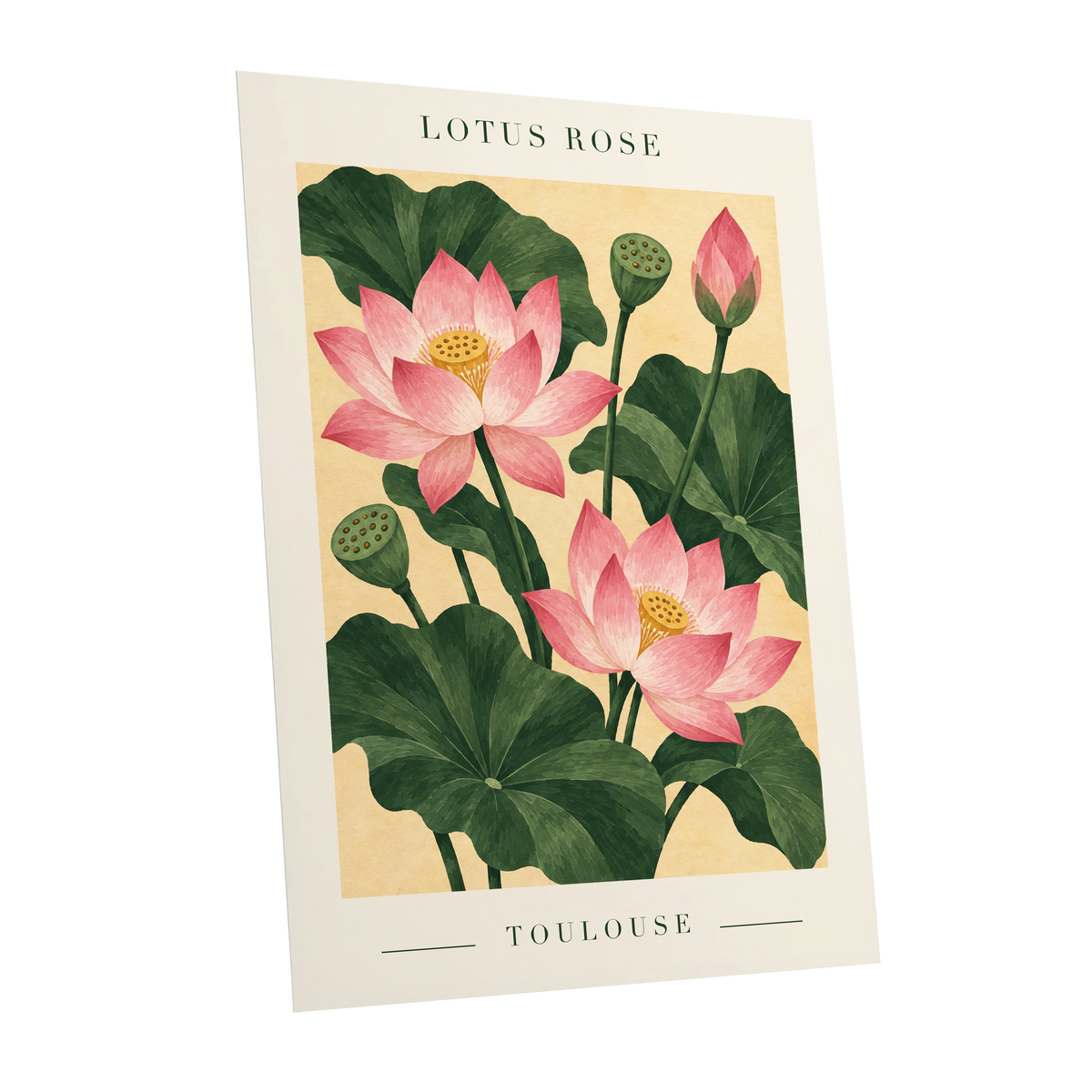 Lotus in Blush, pink, green, beige floral wall art shown as a unframed poster wall art print