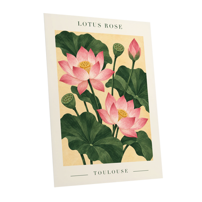 Lotus in Blush, pink, green, beige floral wall art shown as a unframed poster wall art print