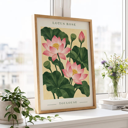 Lotus in Blush, pink, green, beige floral wall art displayed in a styled interior, gallery view 2