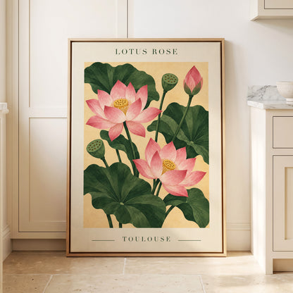 Lotus in Blush, pink, green, beige floral wall art displayed in a styled interior, gallery view 4
