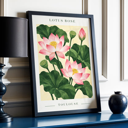 Lotus in Blush, pink, green, beige floral wall art displayed in a styled interior, gallery view 6