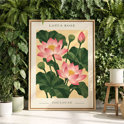 Lotus in Blush, pink, green, beige floral wall art displayed in a styled interior, gallery view 8