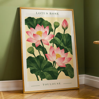 Lotus in Blush, pink, green, beige floral wall art displayed in a styled interior, gallery view 9