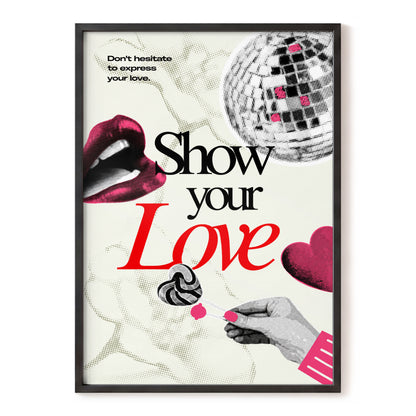 Love in Halftone, beige, black, pink abstract wall art, front artwork view