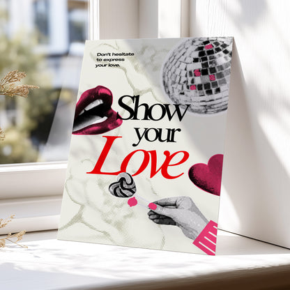 Love in Halftone, beige, black, pink abstract wall art displayed in a styled interior, gallery view 5