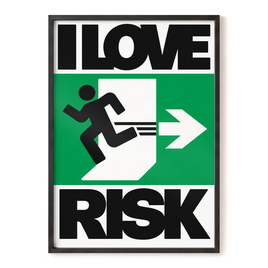 Love the Risk, black, green, white minimalist wall art, front artwork view
