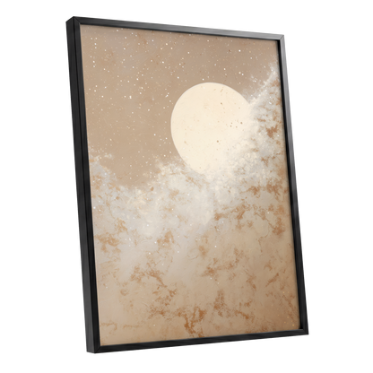Lunar Drift, beige, white, gold nature wall art shown as a black framed poster wall art print