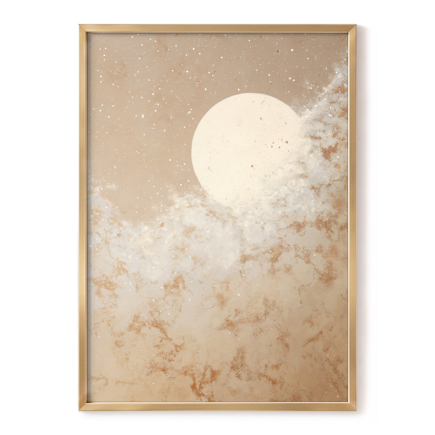 Lunar Drift, beige, white, gold nature wall art, front artwork view