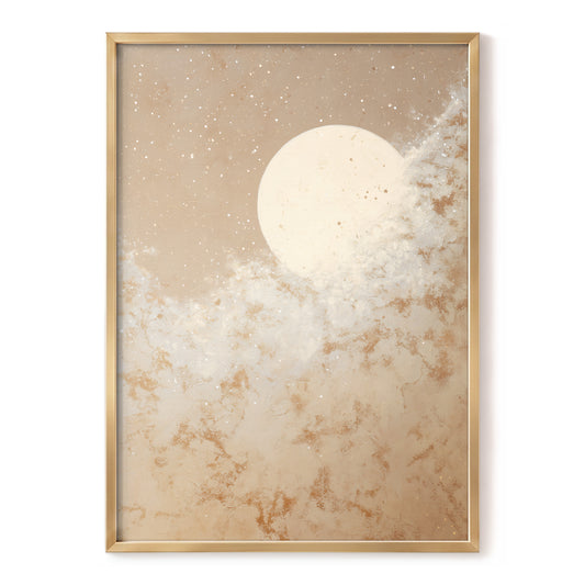 Lunar Drift, beige, white, gold nature wall art, front artwork view