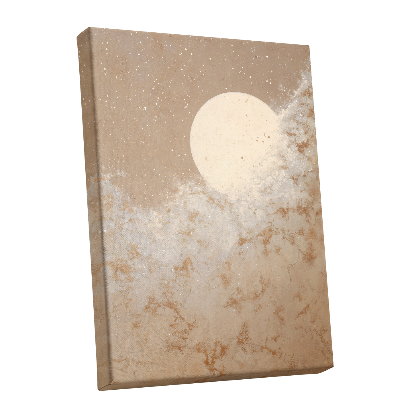 Lunar Drift, beige, white, gold nature wall art shown as a stretched canvas wall art