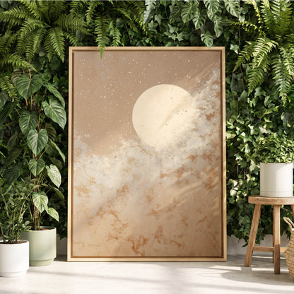 Lunar Drift, beige, white, gold nature wall art displayed in a styled interior, gallery view 8