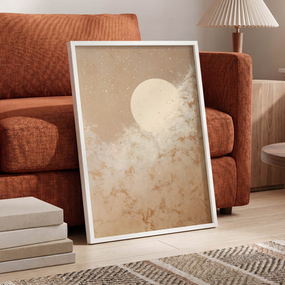 Lunar Drift, beige, white, gold nature wall art displayed in a styled interior, gallery view 9