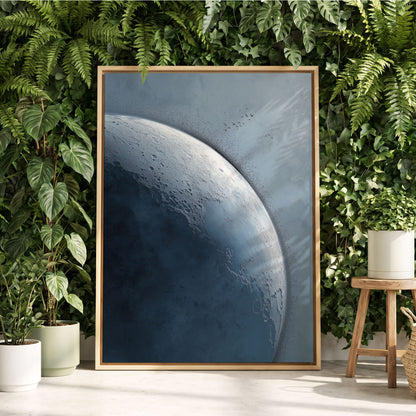 Lunar Murmuration, blue, gray, black nature wall art displayed in a styled interior, gallery view 8