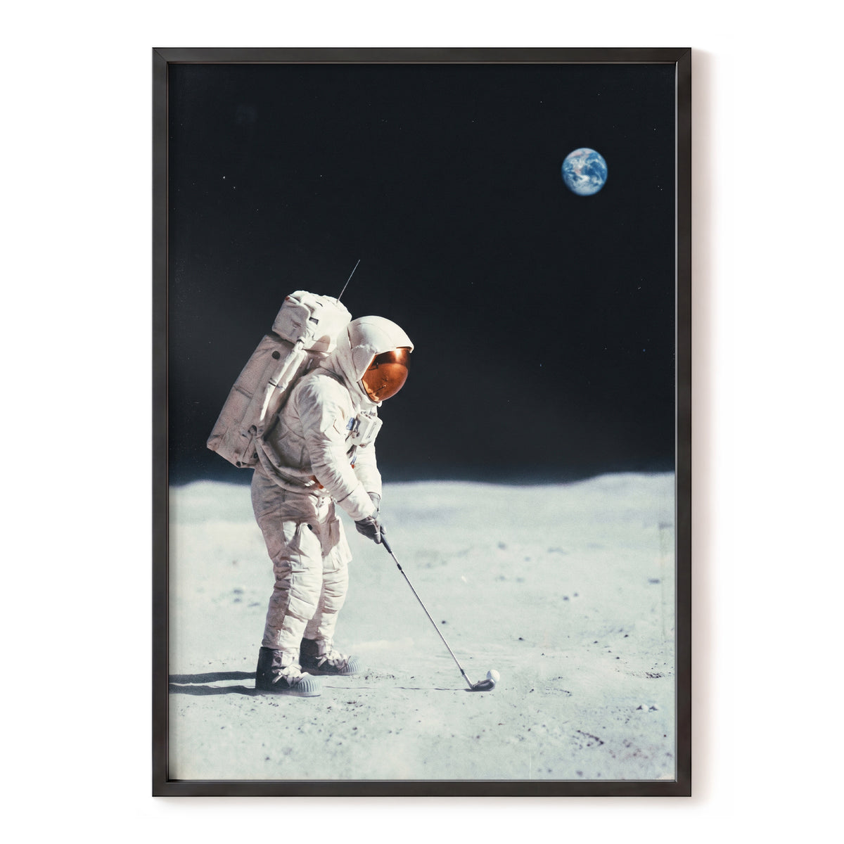 Lunar Tee Time, black, white, gray minimalist wall art, front artwork view