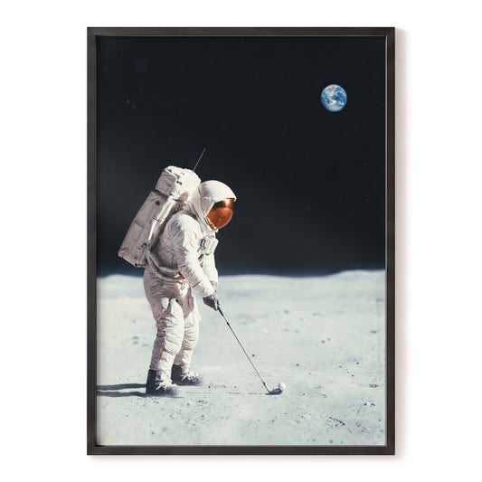 Lunar Tee Time, black, white, gray minimalist wall art, front artwork view