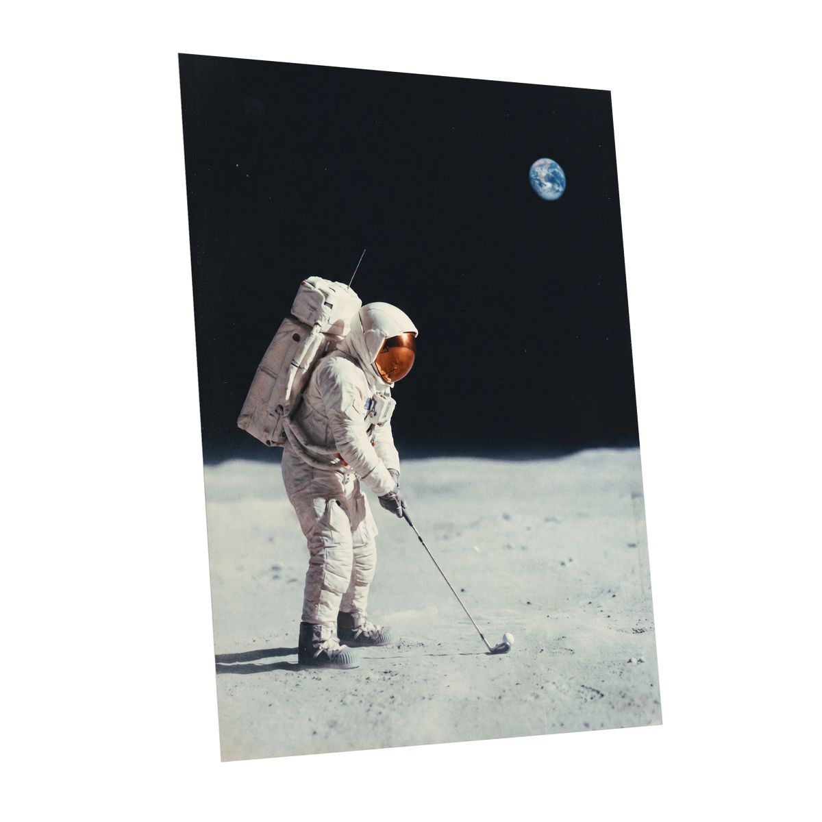 Lunar Tee Time, black, white, gray minimalist wall art shown as a unframed poster wall art print