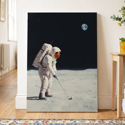 Lunar Tee Time, black, white, gray minimalist wall art displayed in a styled interior, gallery view 7