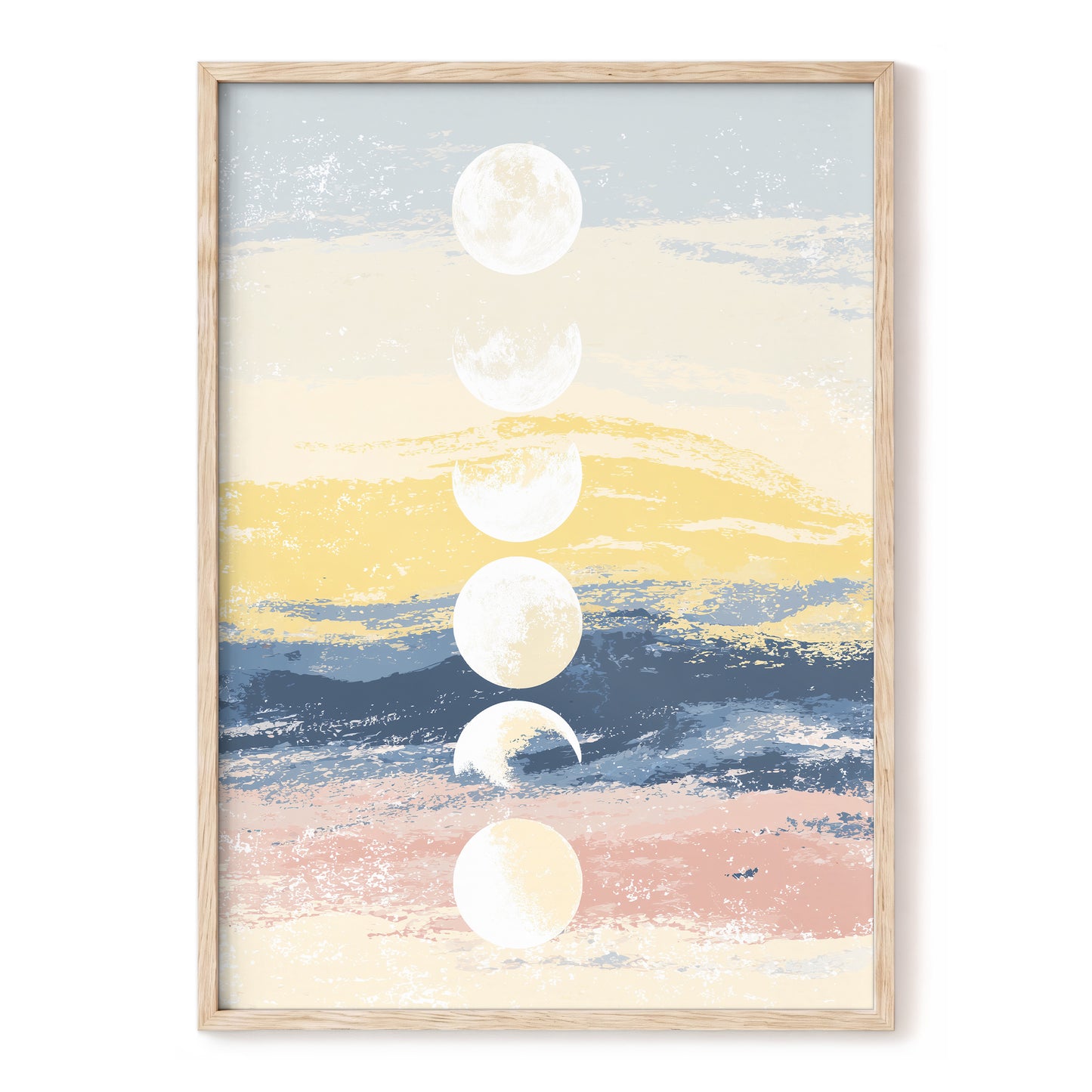 Lunar Tides – blue, gold, beige nature wall art, front view