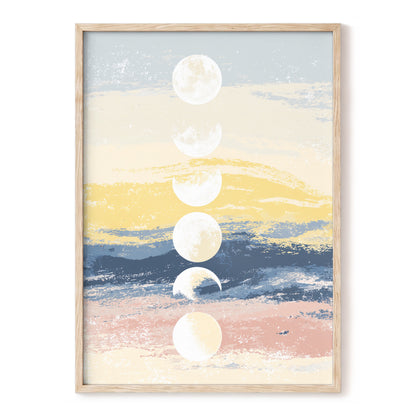 Lunar Tides – blue, gold, beige nature wall art, front view