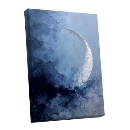 Lunar Veil, blue, white, gray nature wall art shown as a stretched canvas wall art